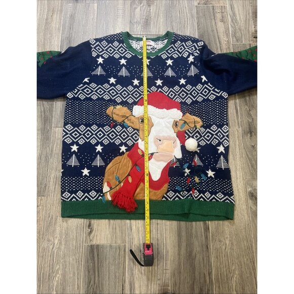 HOLIDAY TIME Ugly Christmas Cow Sweater Size XXL (50-52) With Working Lights - Picture 9 of 9